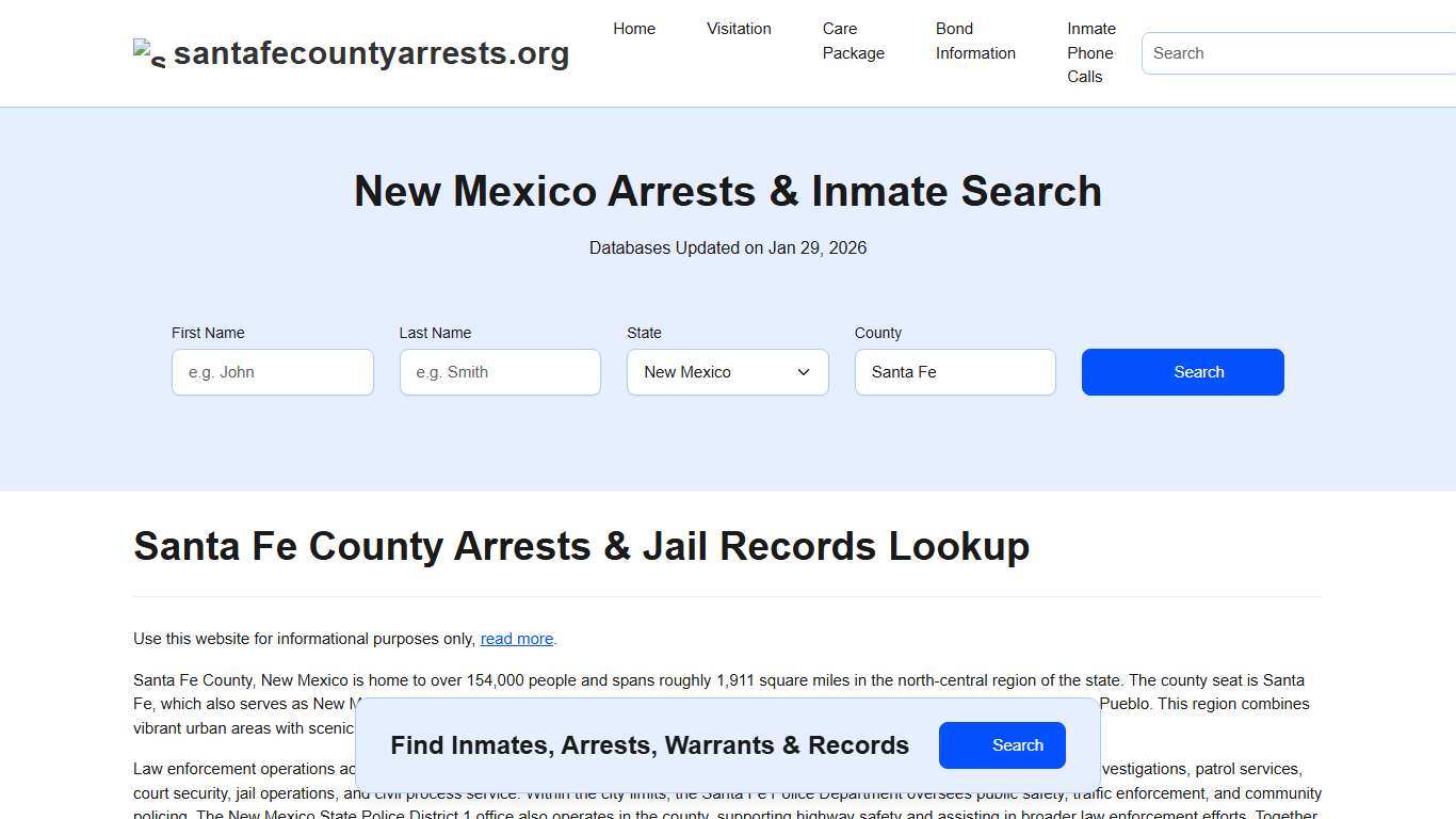 Santa Fe County, NM Arrests, Warrants, Police Records Search